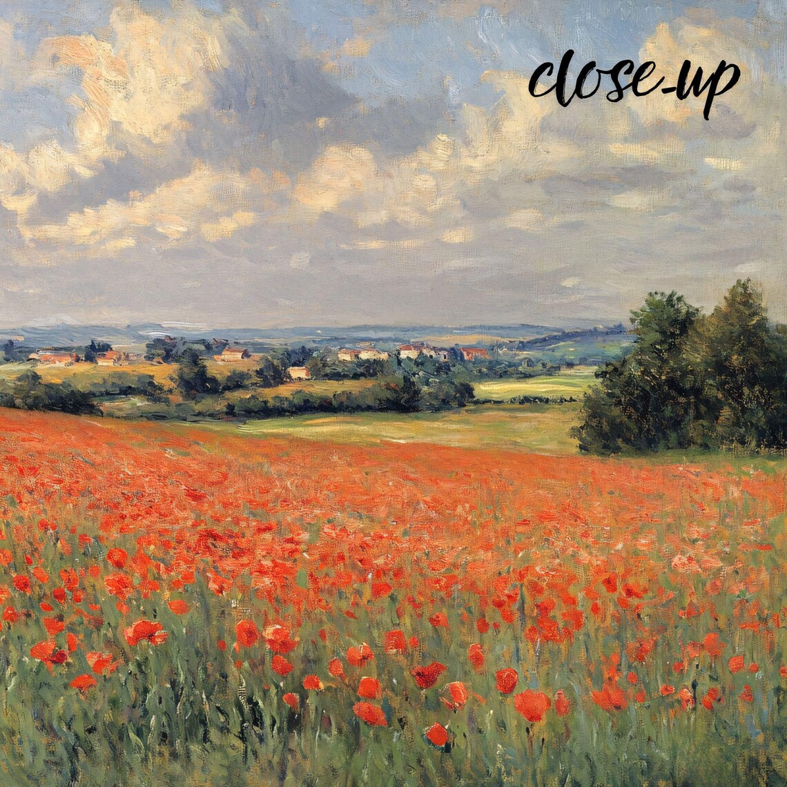 Red Poppy Field Rolling Green Hills Summer Landscape Art Poster - Image 3