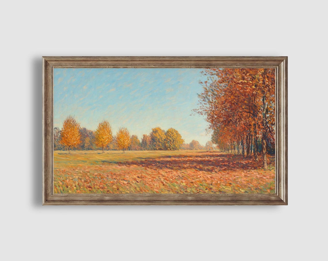 Golden Autumn Trees Lining Peaceful Meadow Morning Landscape Poster - Image 2