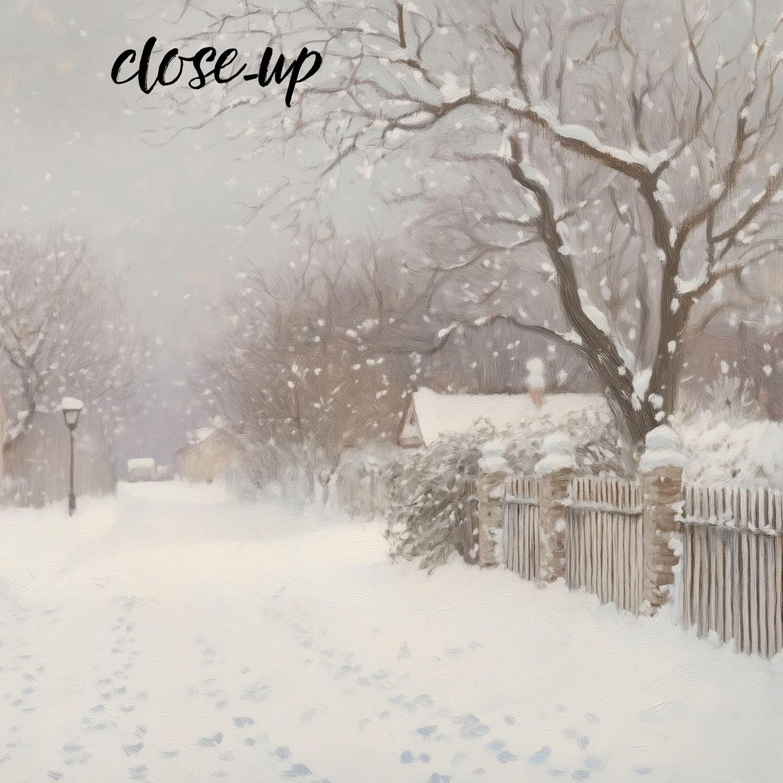 Snowy Village Lane Brick Cottages Picket Fence Winter Scene Poster - Image 3