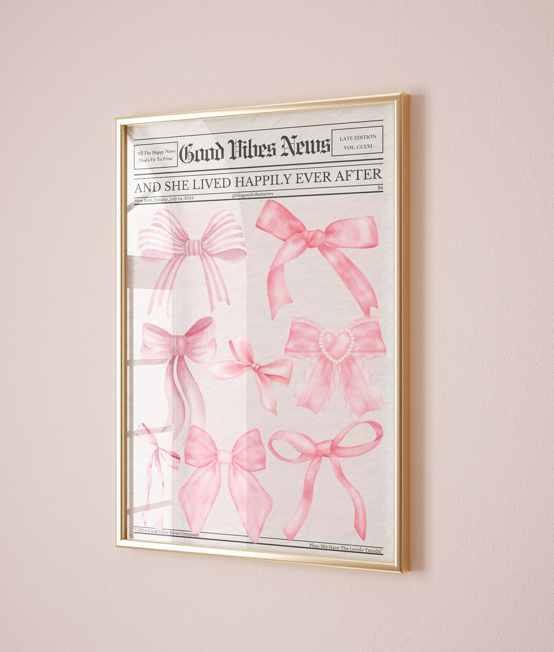 Good Vibes News Pink Bows Newspaper Happily Ever After Poster - Image 3