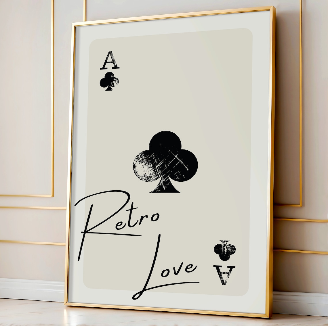 Retro Love Ace of Clubs Minimalist Black Card Game Wall Poster - Image 2