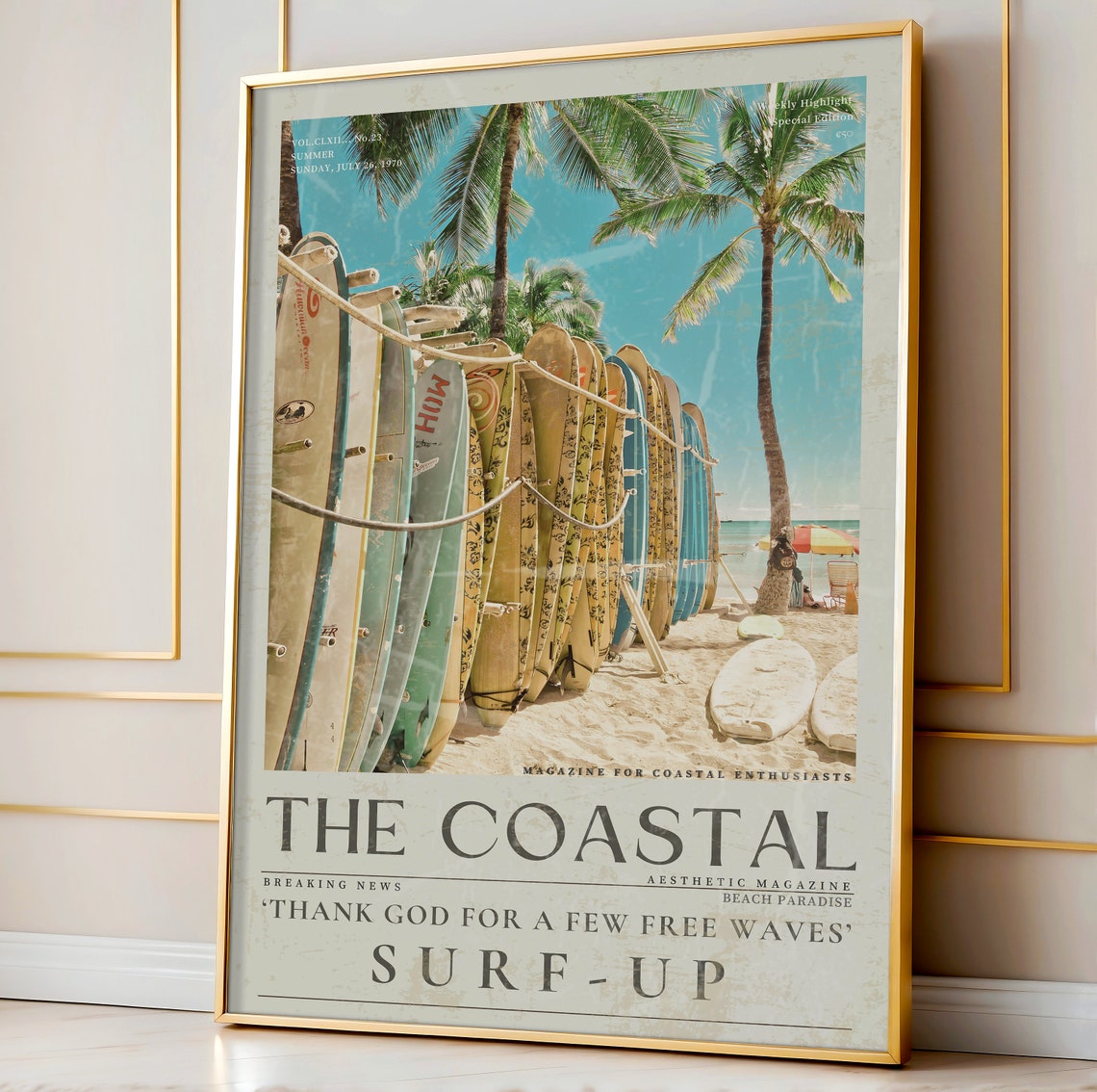 The Coastal Surf Up Vintage Surfboards Rack Beach Paradise Poster