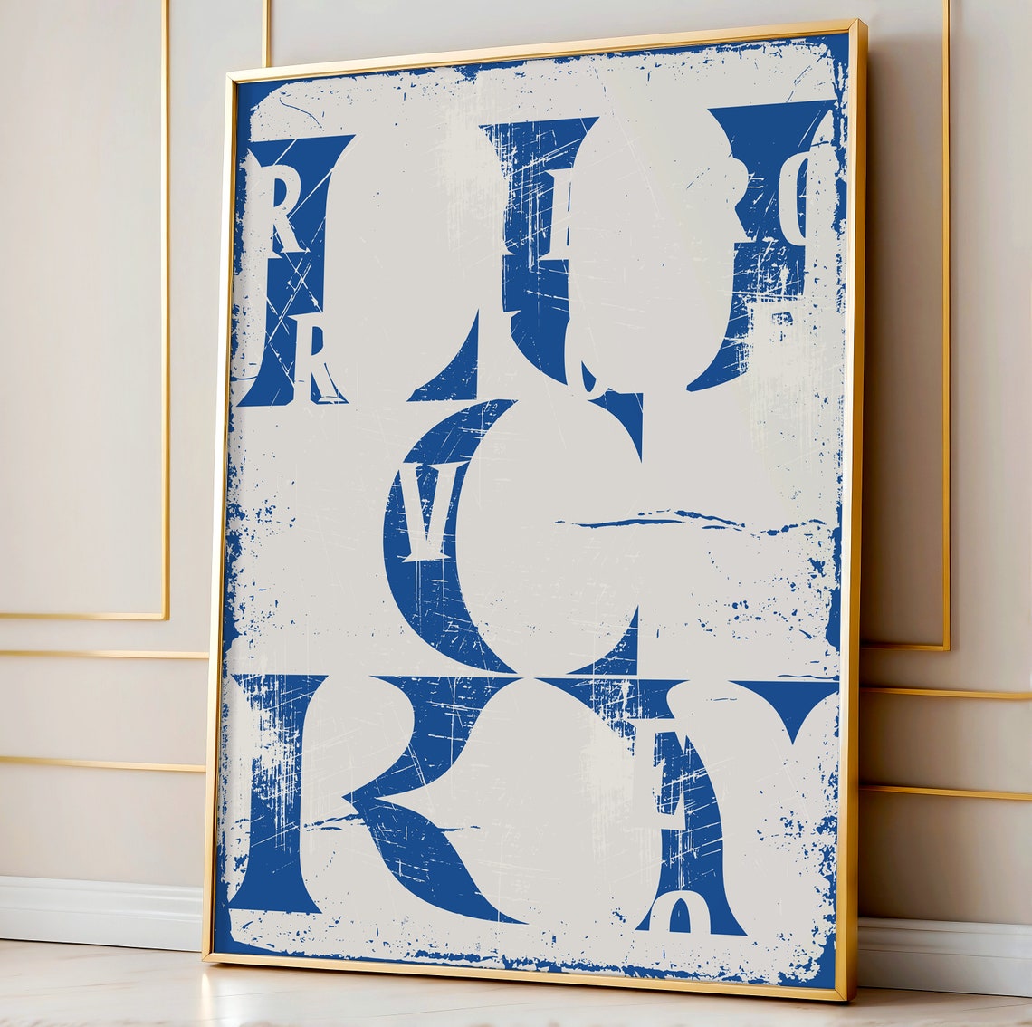 Lucky Distressed Blue Typography Vintage Grunge Retro Funky Poster - Image 2