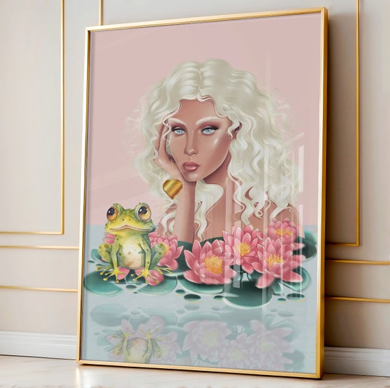 Dont Kiss The Frog Print Pink Girly Affirmation Poster Trendy Designer Art Print Preppy Painting Wall Art Original Art