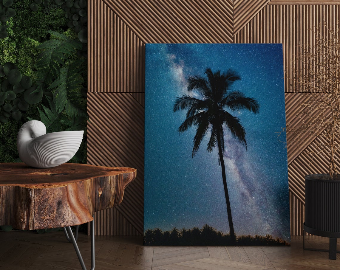 Palm Tree Silhouette Under Milky Way Starry Night Sky Photo Poster
