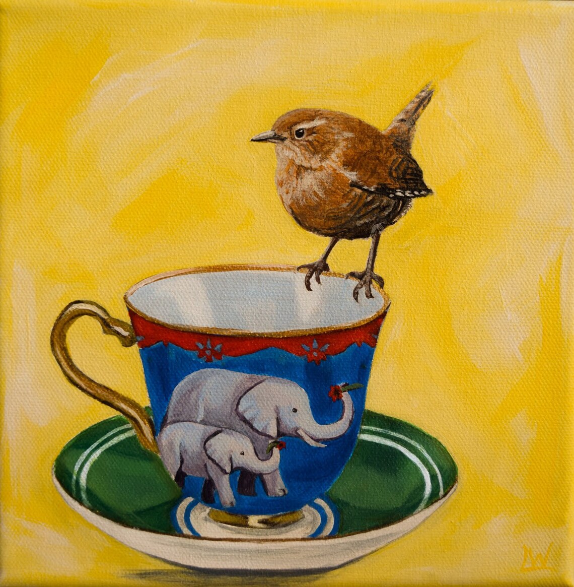 Wren and Teacup Fine Art Print by Lauren White