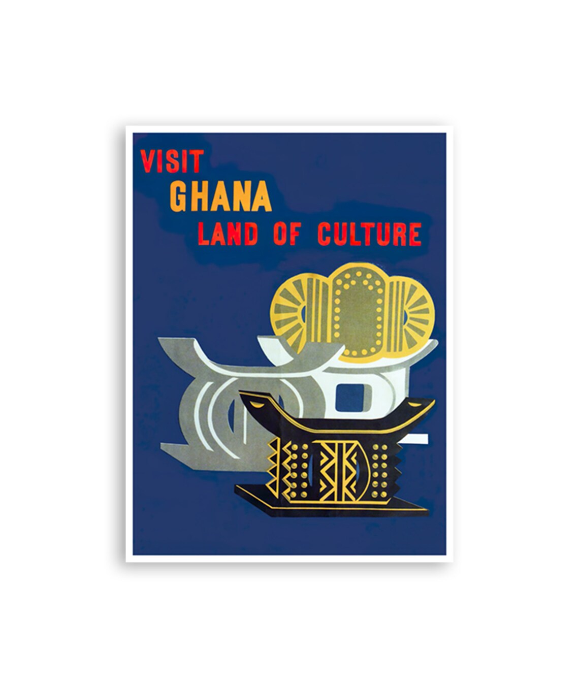 Visit Ghana Land of Culture Vintage Travel Poster With Ashanti Stools