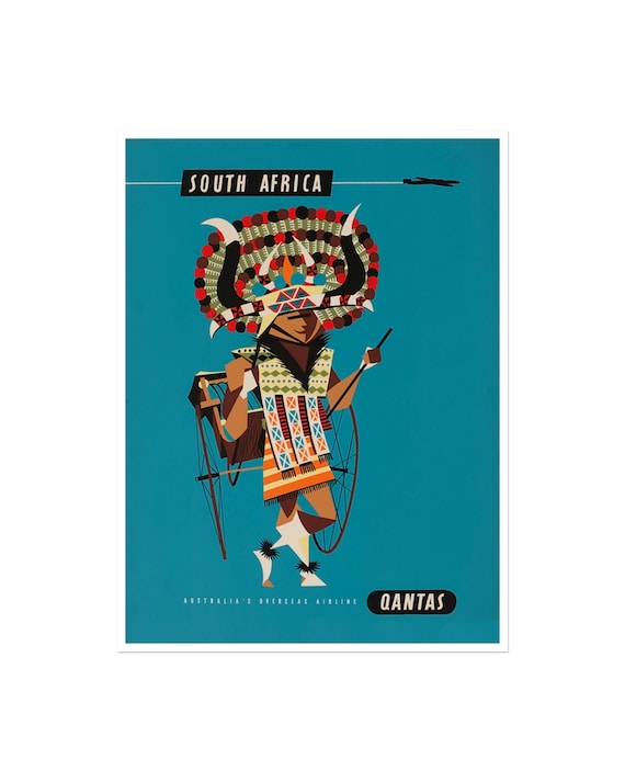 South Africa Art Qantas Travel Poster African Print Xr1052a