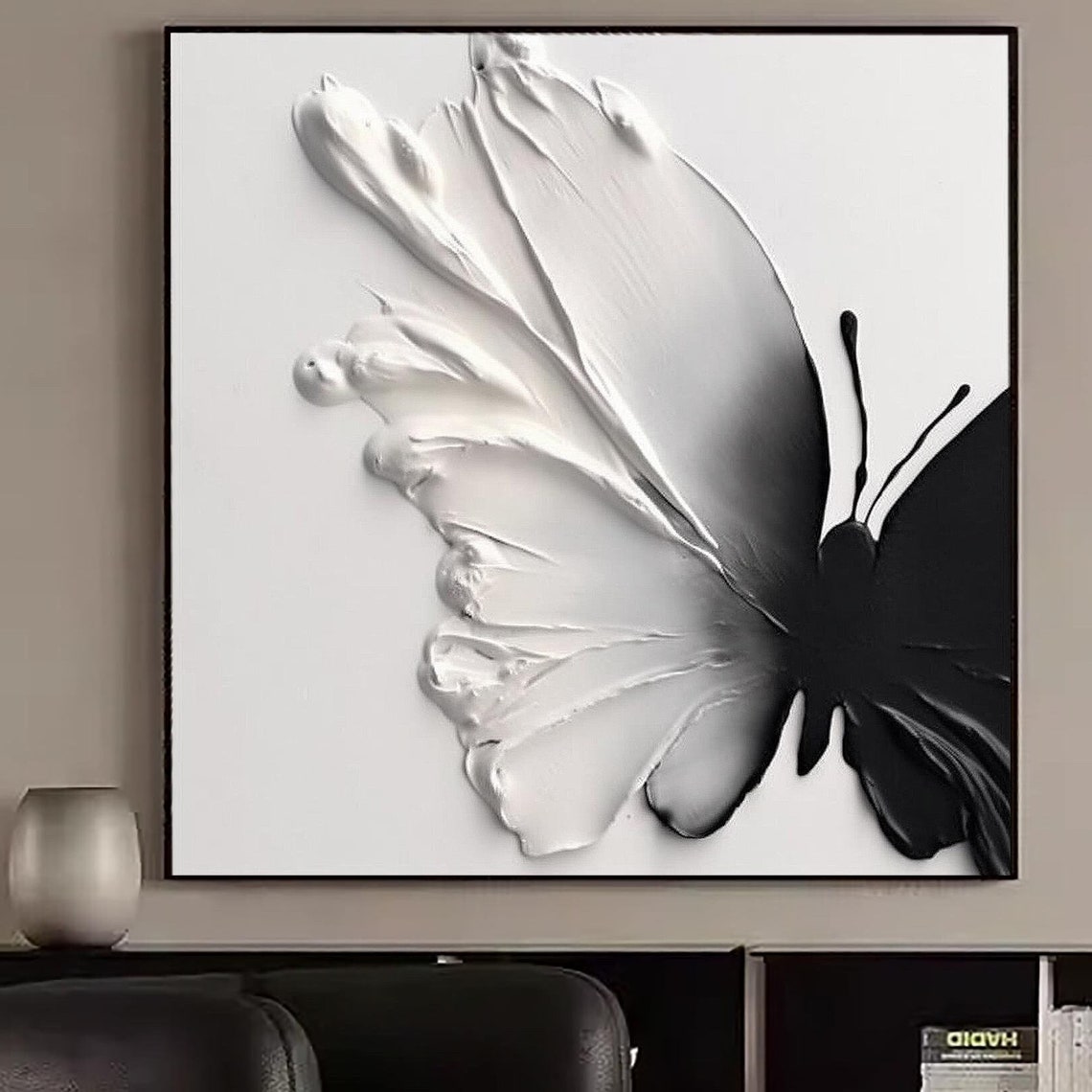 Large Texture Butterfly Acrylic Painting White Texture Butterfly Oil Painting Abstract Butterfly Painting Textured Original Painting