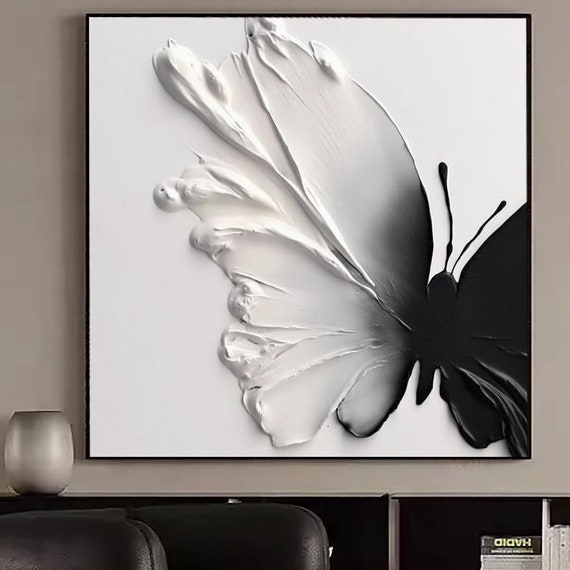 Large Texture Butterfly Acrylic Painting White Texture Butterfly Oil Painting Abstract Butterfly Painting Textured Original Painting
