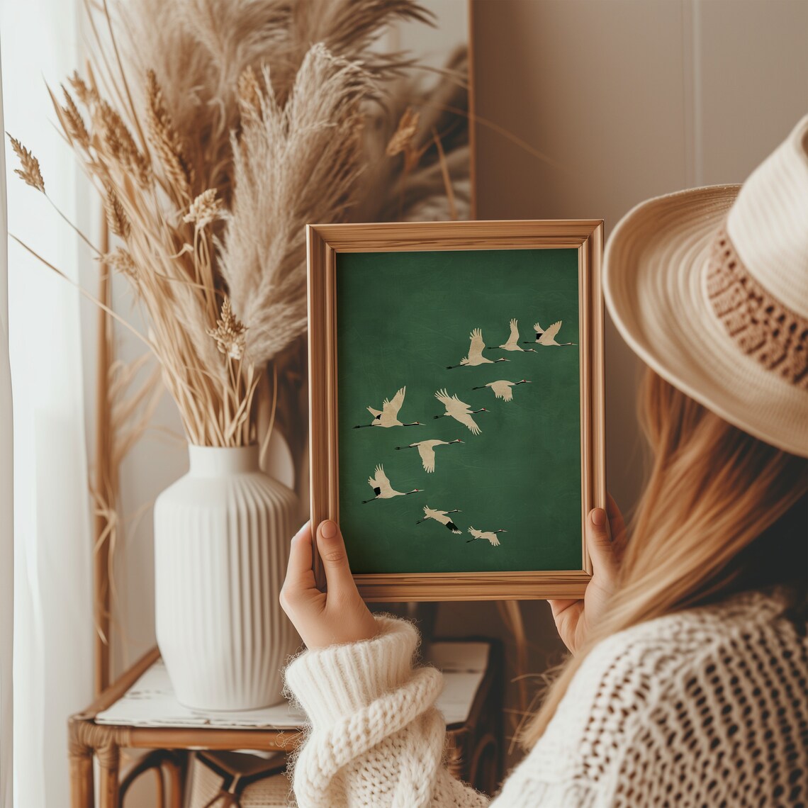 Emerald Cranes Wall Art Print, Japanese Maximalist Decor - Image 2