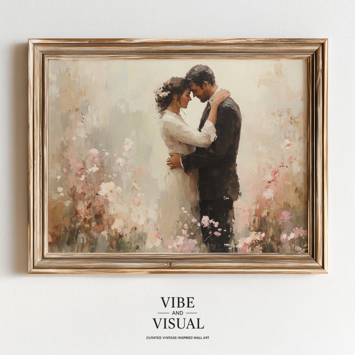 Romantic Couple Embrace In Summer Garden Soft Painting Print