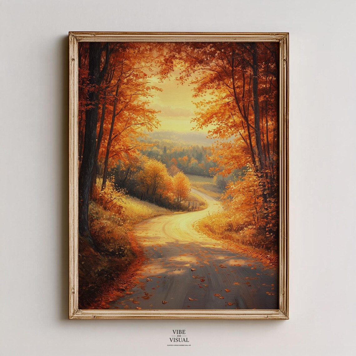 Golden Autumn Country Road Through Orange Forest Fall Landscape Poster