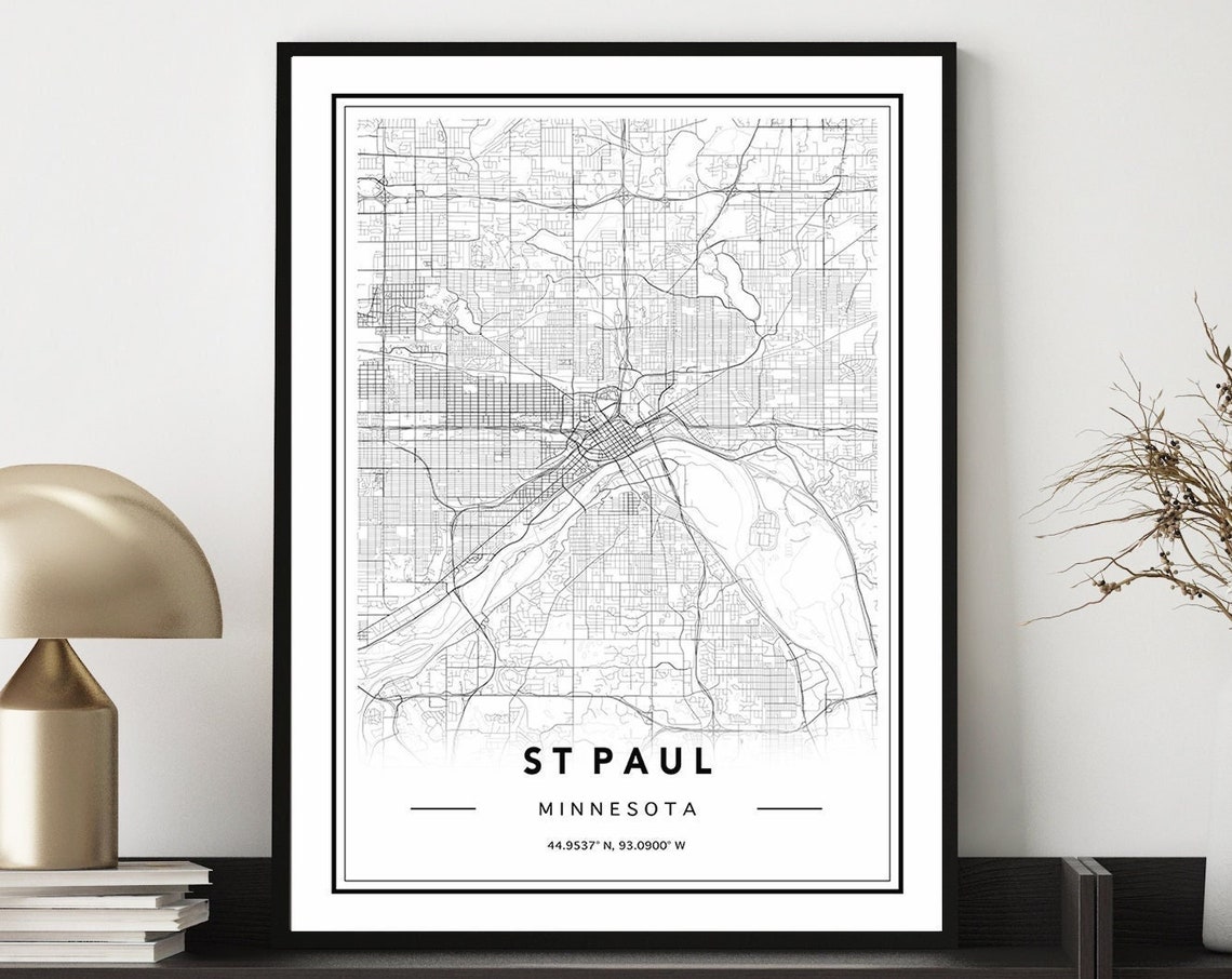 Minimalist St Paul Minnesota Black and White City Map Poster