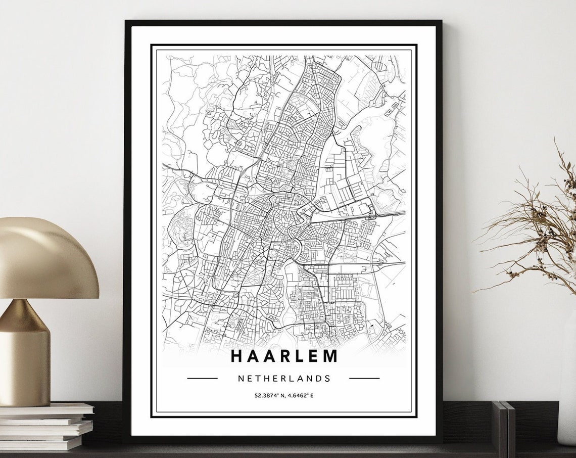 Modern Minimalist Haarlem Netherlands Black and White Map Poster