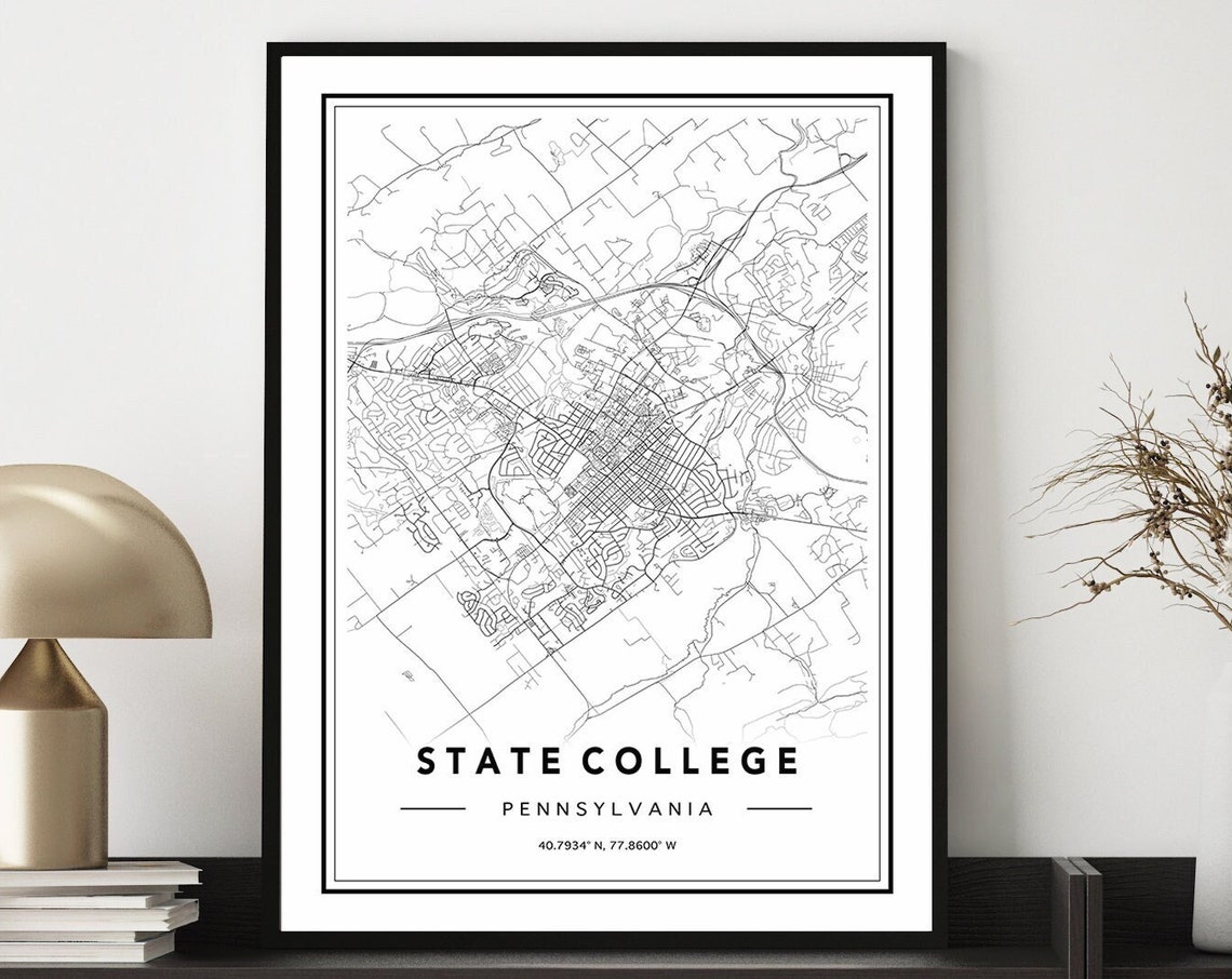 Minimalist State College Pennsylvania Black and White Map Poster