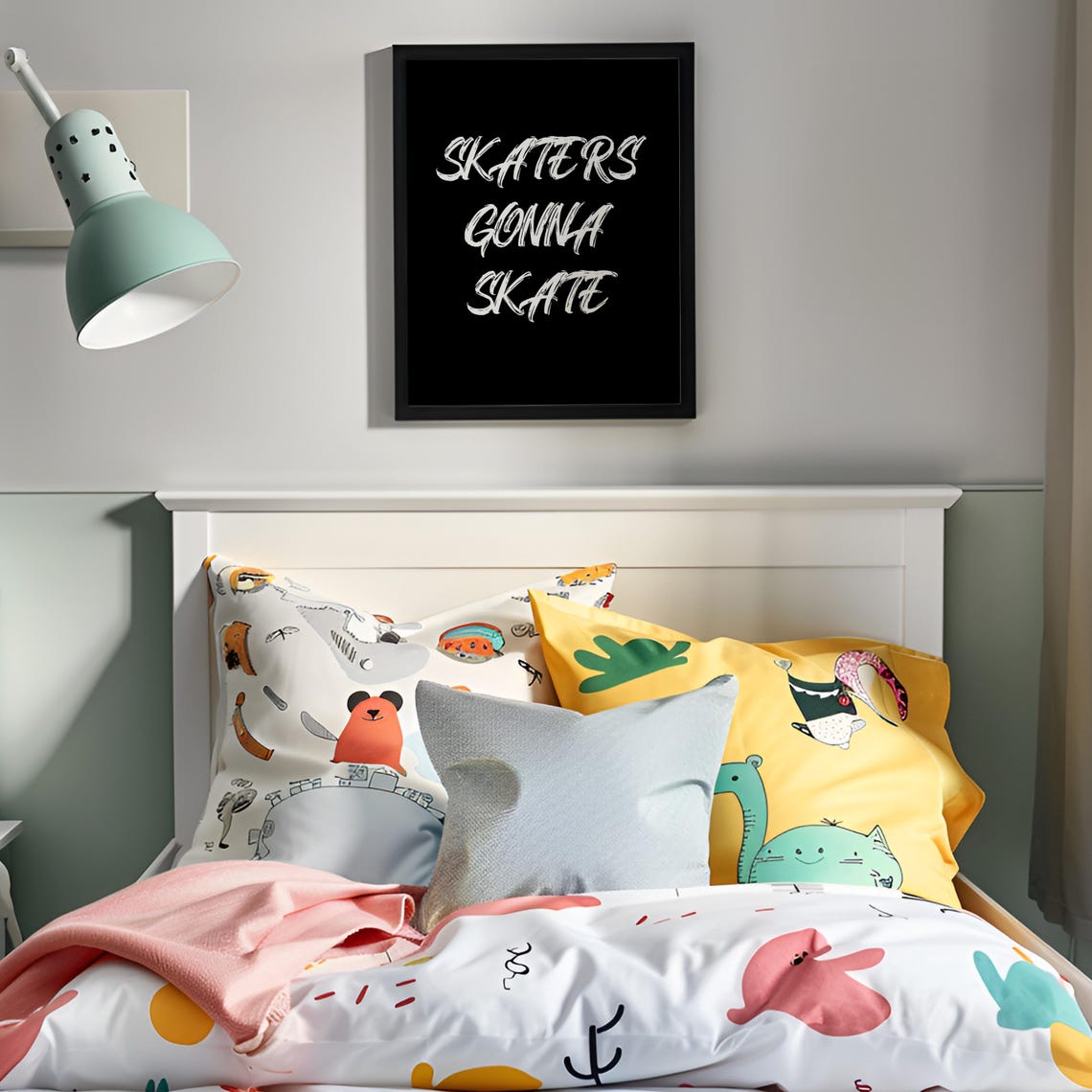 Skaters Gonna Skate Brush Script Poster Black Background Boys Bedroom - Image 4