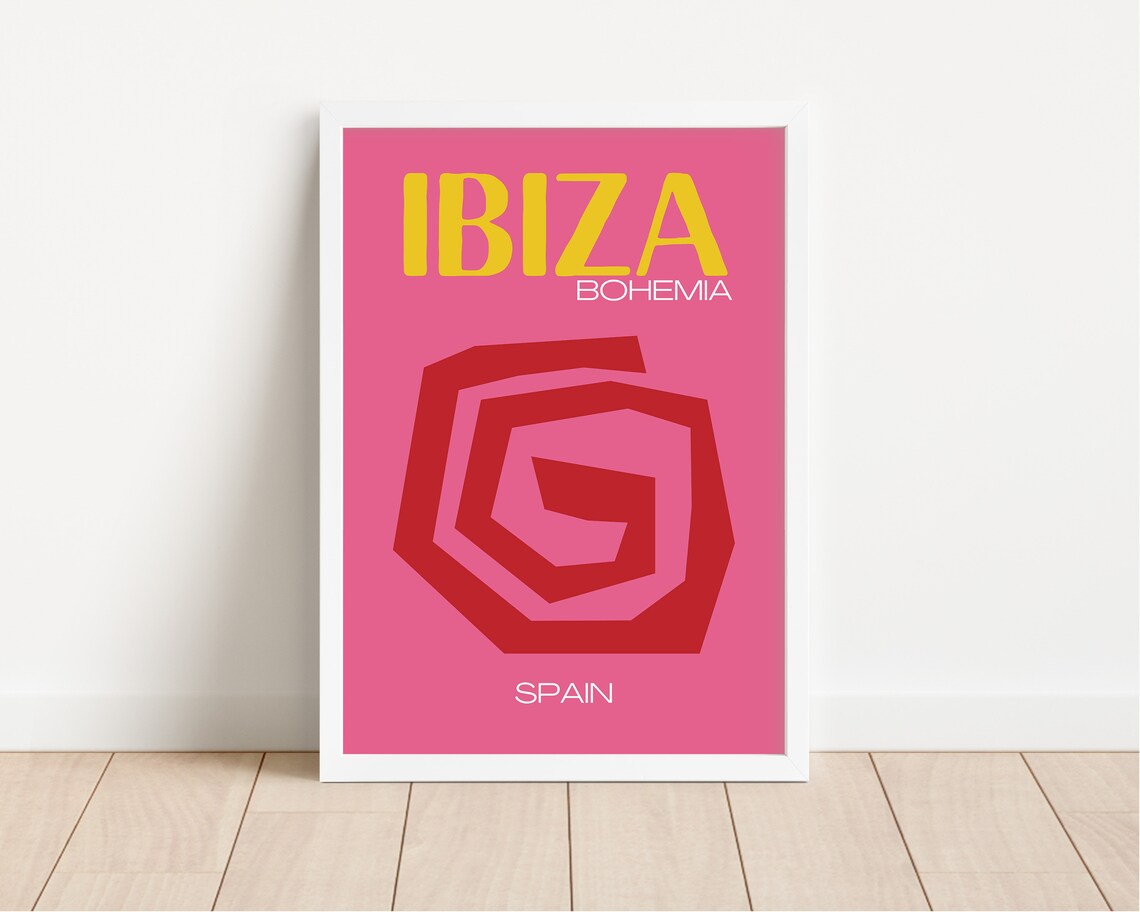 Bold Ibiza Bohemia Pink Yellow Spiral Spain Summer Travel Poster - Image 2