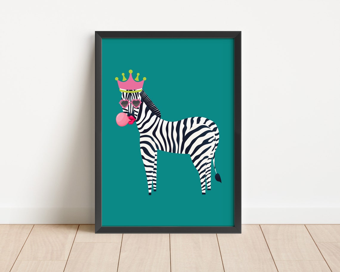 Zebra With Crown Heart Sunglasses Bubblegum Queen Pop Animal Poster - Image 3