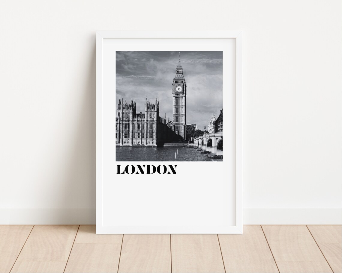 London Big Ben Parliament Black And White Photo Travel Poster - Image 2