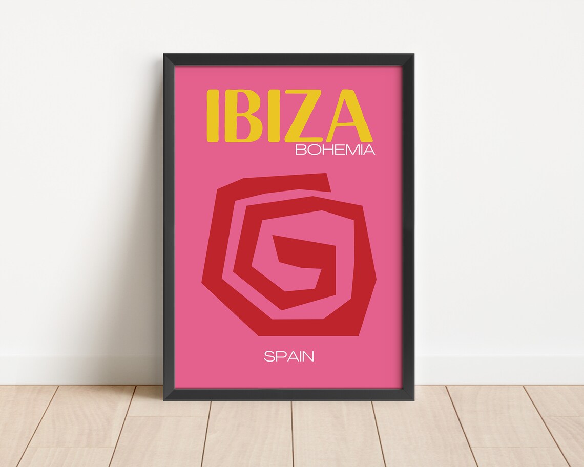 Bold Ibiza Bohemia Pink Yellow Spiral Spain Summer Travel Poster - Image 3
