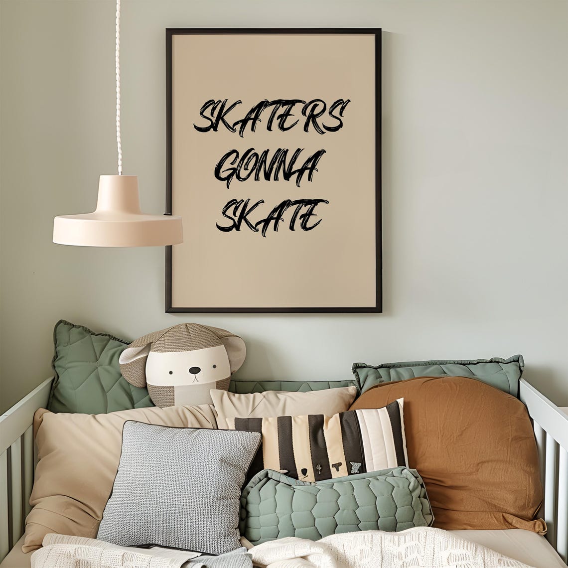 Skaters Gonna Skate Brush Script Tan Skateboard Kids Room Poster