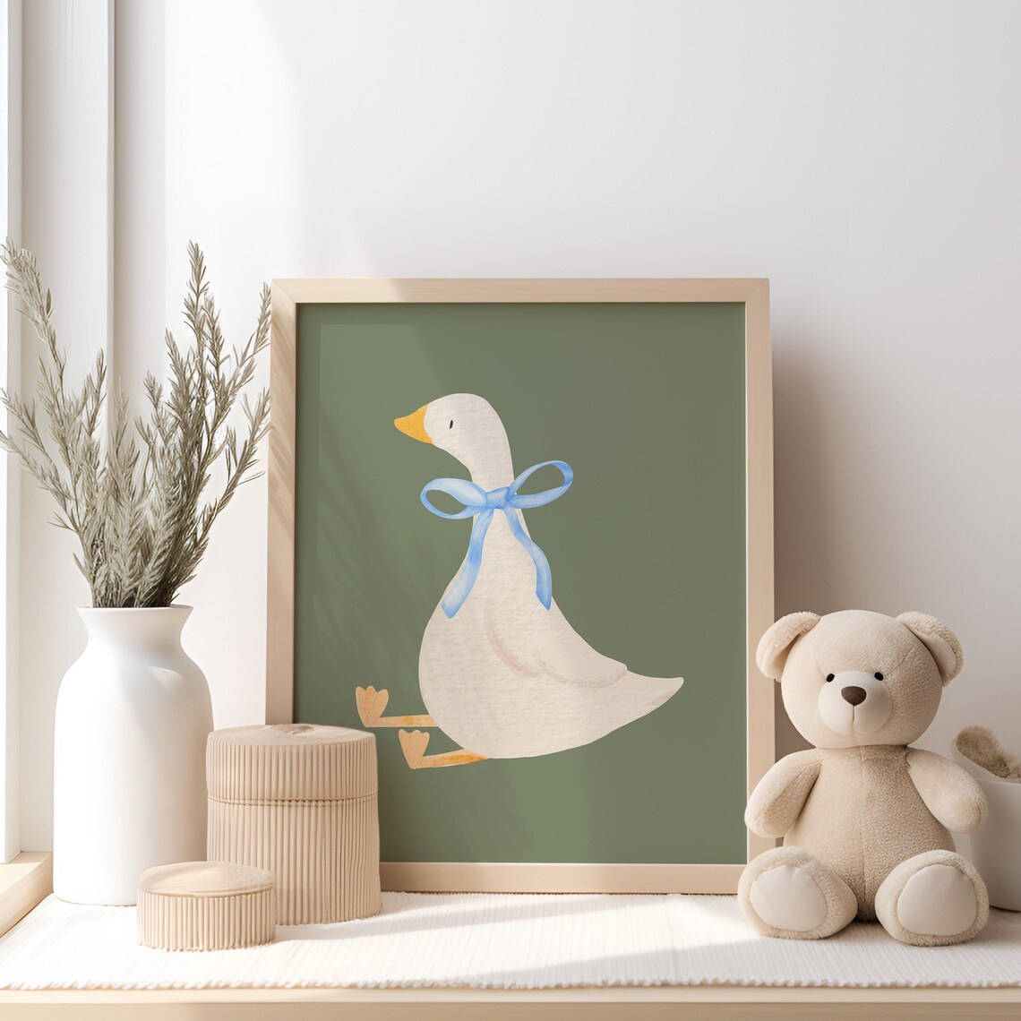 Cute Goose Nursery Art Sage Green Kids Baby Room Animal Print