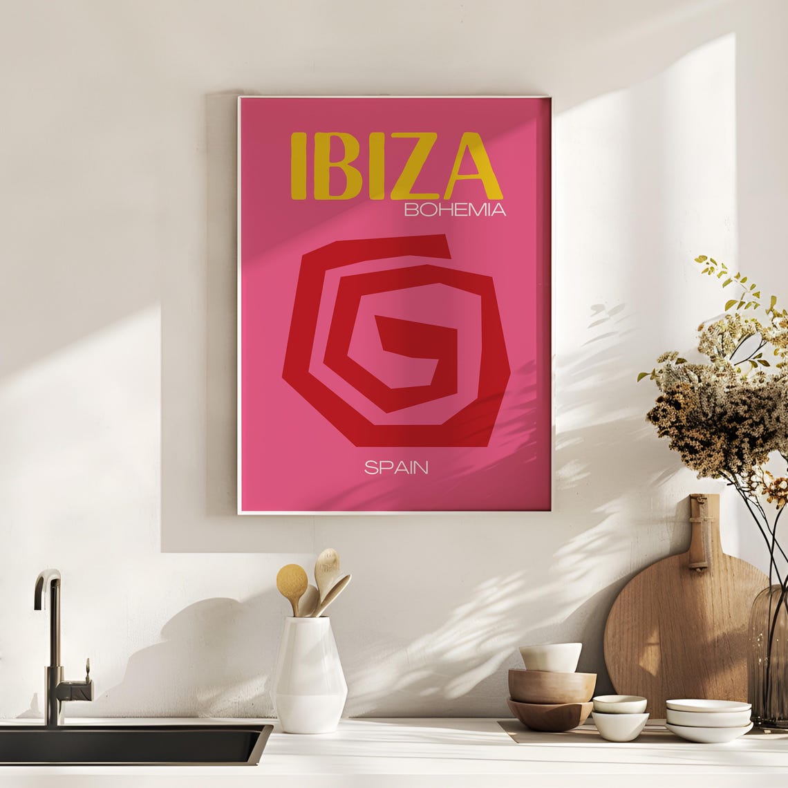 Bold Ibiza Bohemia Pink Yellow Spiral Spain Summer Travel Poster - Image 4
