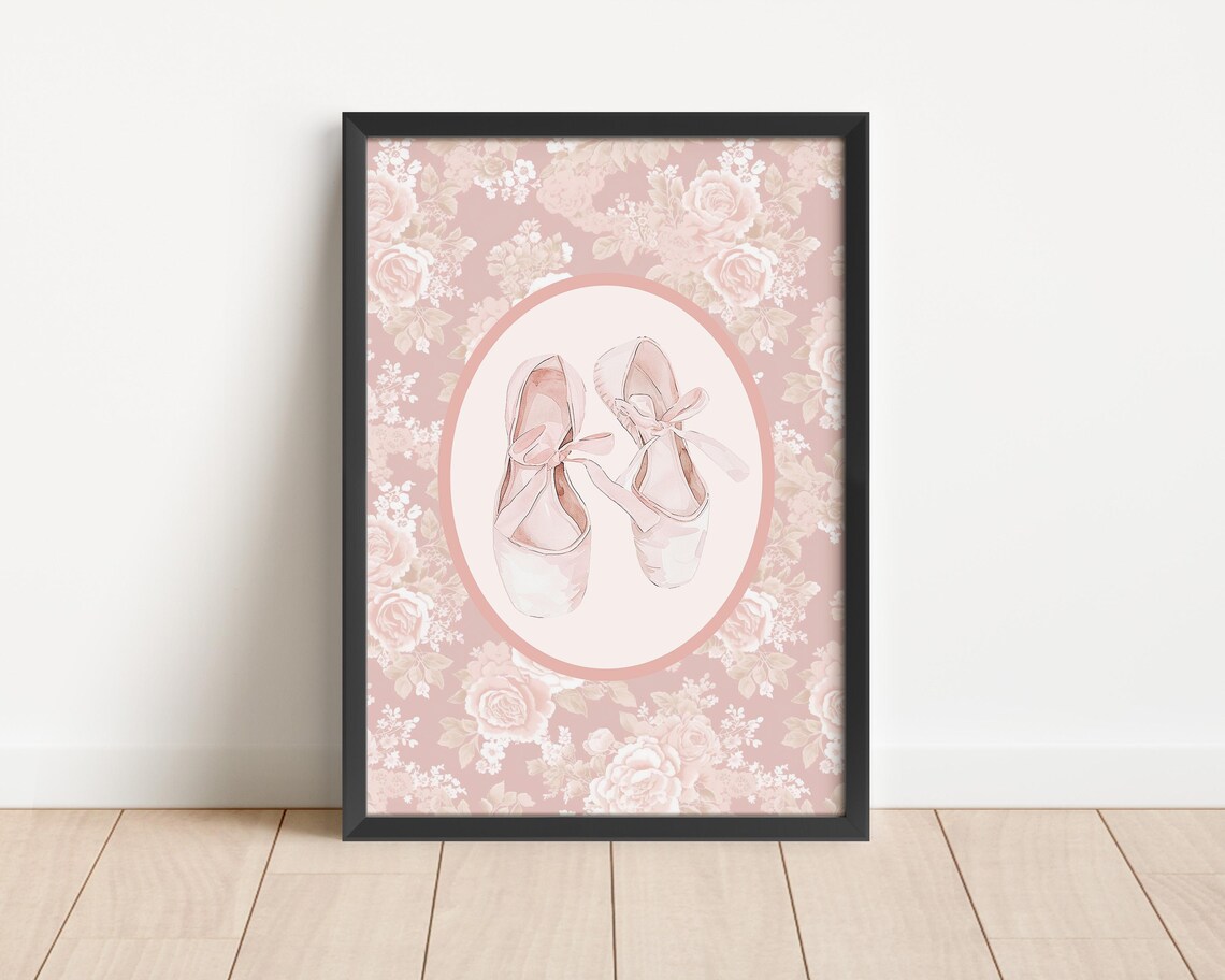 Vintage Ballet Shoes Floral Art Print, Cottagecore - Image 3