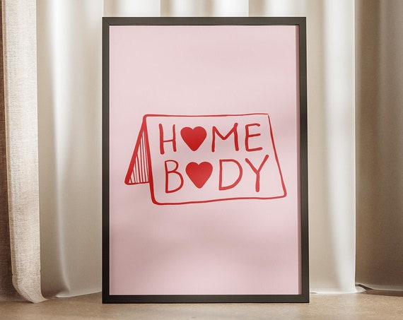 Homebody Introvert Red Pink Poster Trendy Preppy Print Girly Wall Art Cute Retro Girl Dorm Decor The Home Body Club