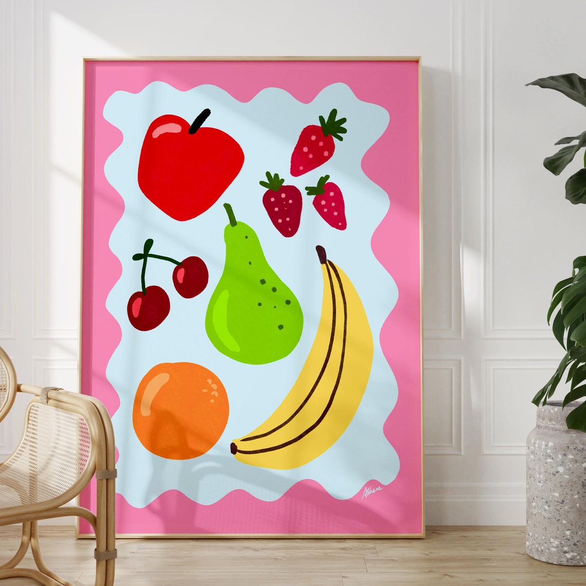 Colorful Fruit Illustration Pastel Kitchen Dopamine Art Poster
