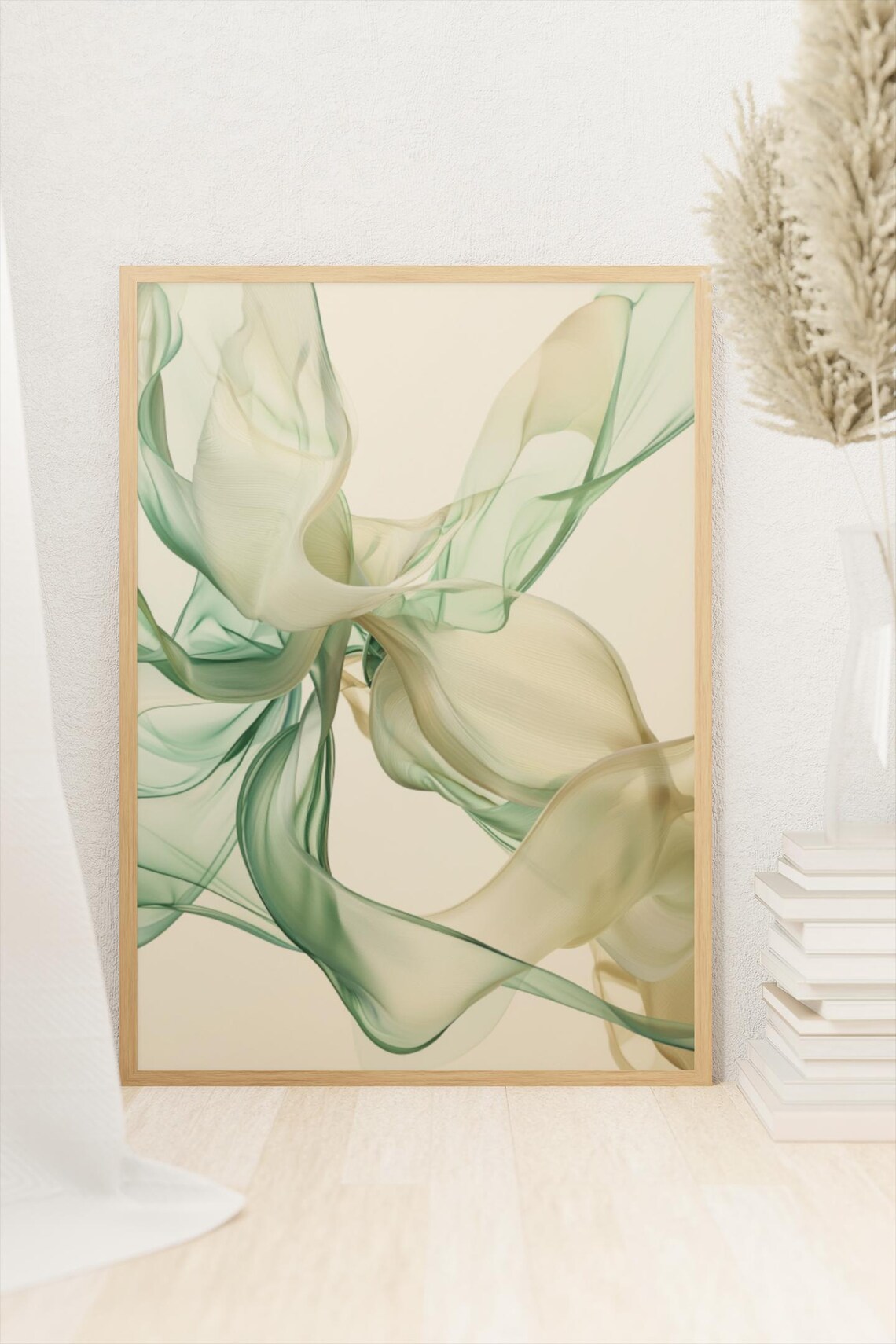 Sage Green Abstract Flow Art Print Calming Japandi Decor