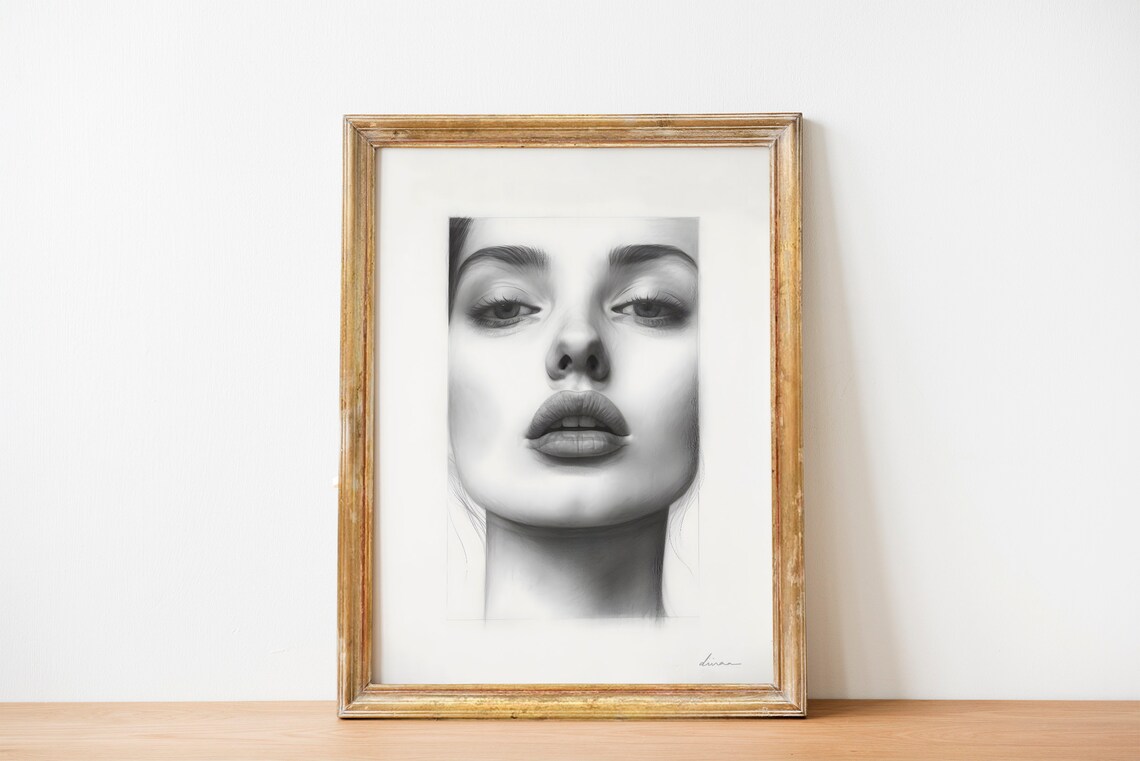 Pencil Sketch Portrait of a Beautiful Woman Black and White Art Poster - Image 5