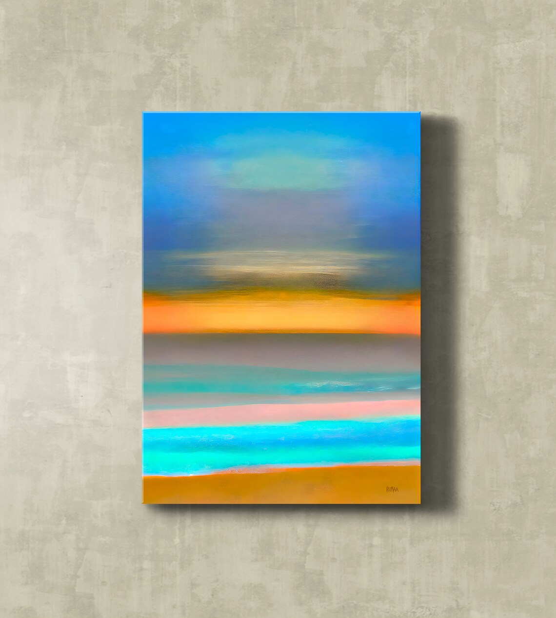 Abstract Sunset Horizon Bands Teal and Orange Painting Poster