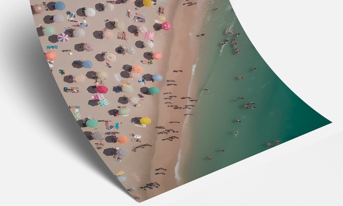 Aerial Beach Umbrella Crowd Turquoise Sea Summer Drone View Poster - Image 4