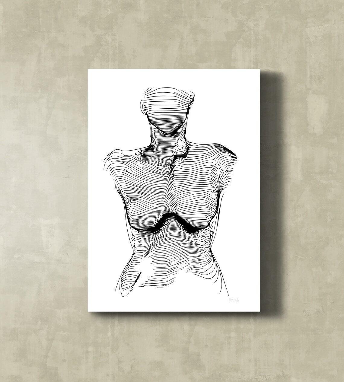 Female Torso Line Art Abstract Contour Body Ink Drawing Poster