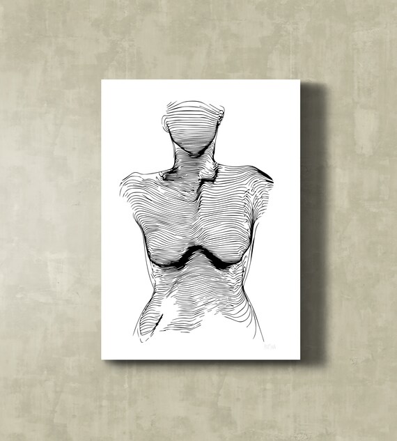 Female Torso Line Art Abstract Contour Body Ink Drawing Poster