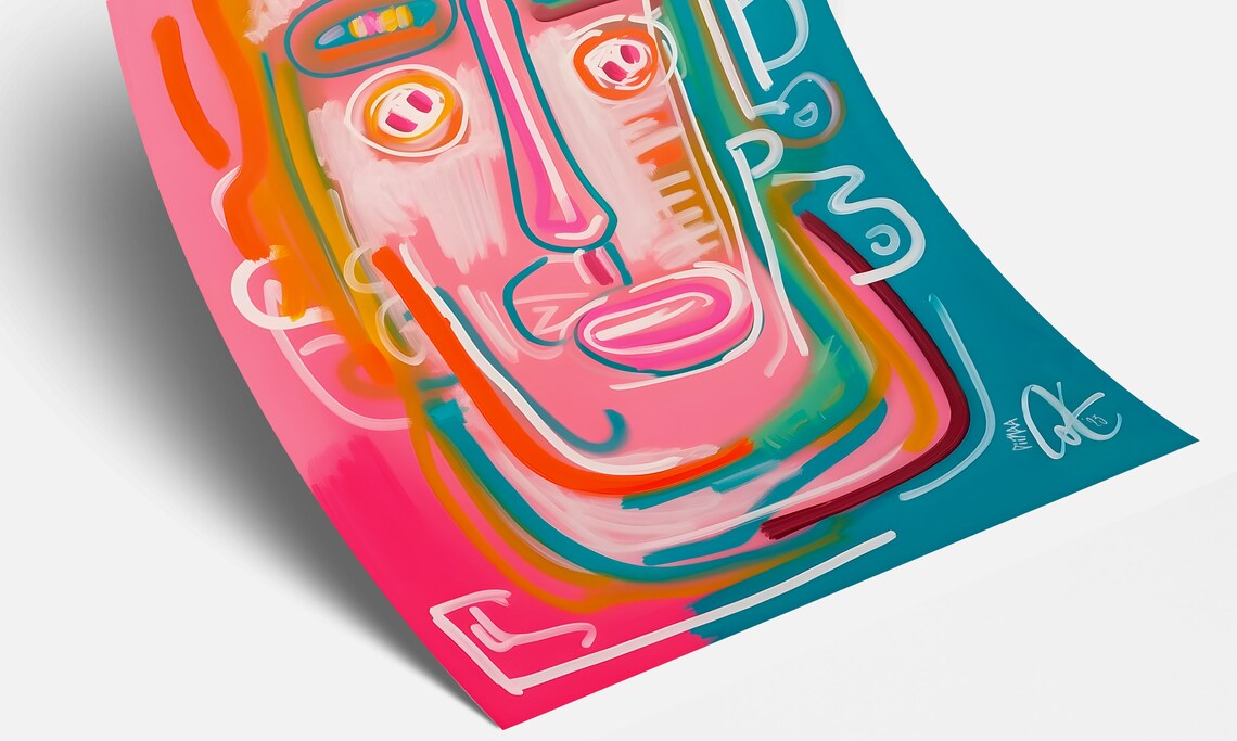Vibrant Abstract Face Art Print, Modern Pop Art - Image 2