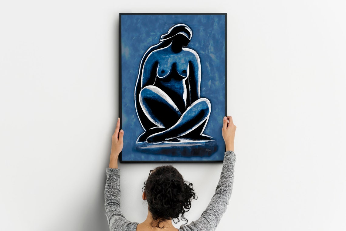 Nude Silhouette Art Abstract Print Modern Blue Figurative Picasso Wall Decor Contemporary Minimalist Home Art Decoration - Image 5