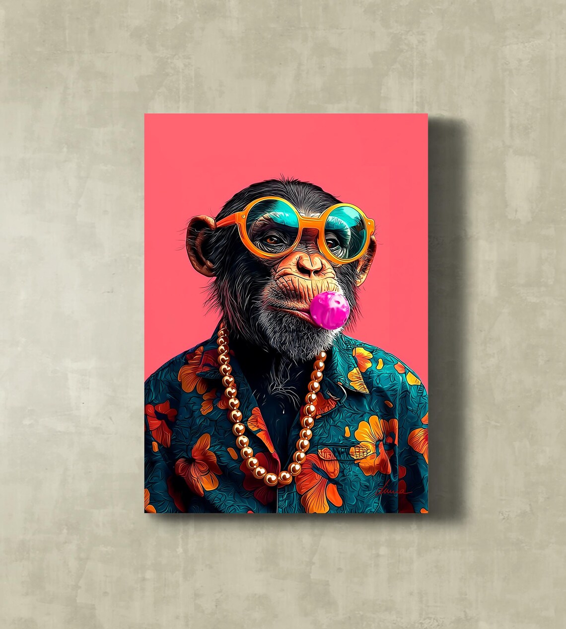 Funky Monkey Pop Art Animal Poster, Tropical Decor