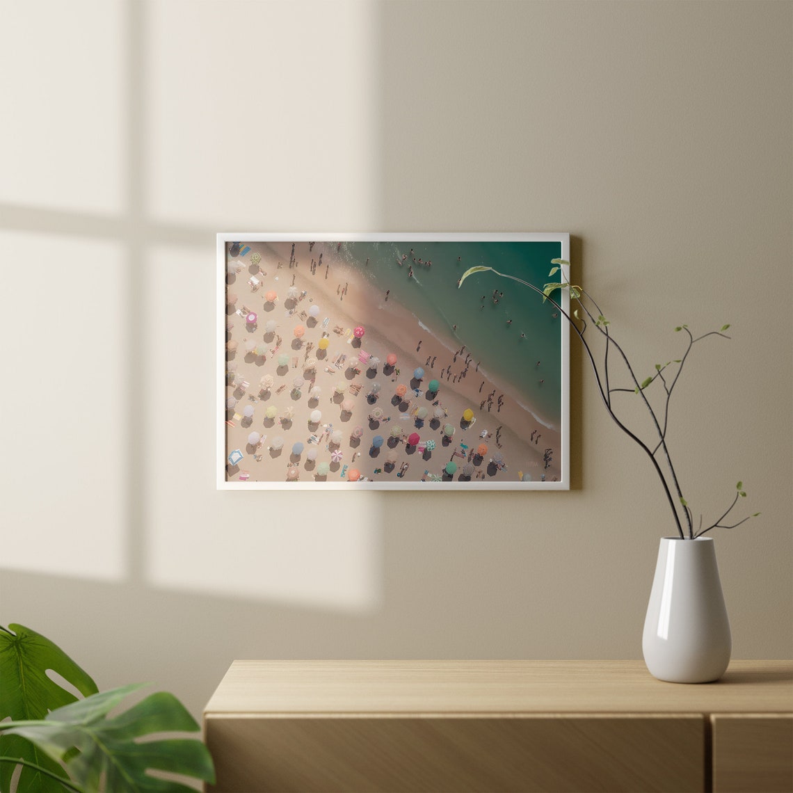 Aerial Beach Umbrella Crowd Turquoise Sea Summer Drone View Poster - Image 7
