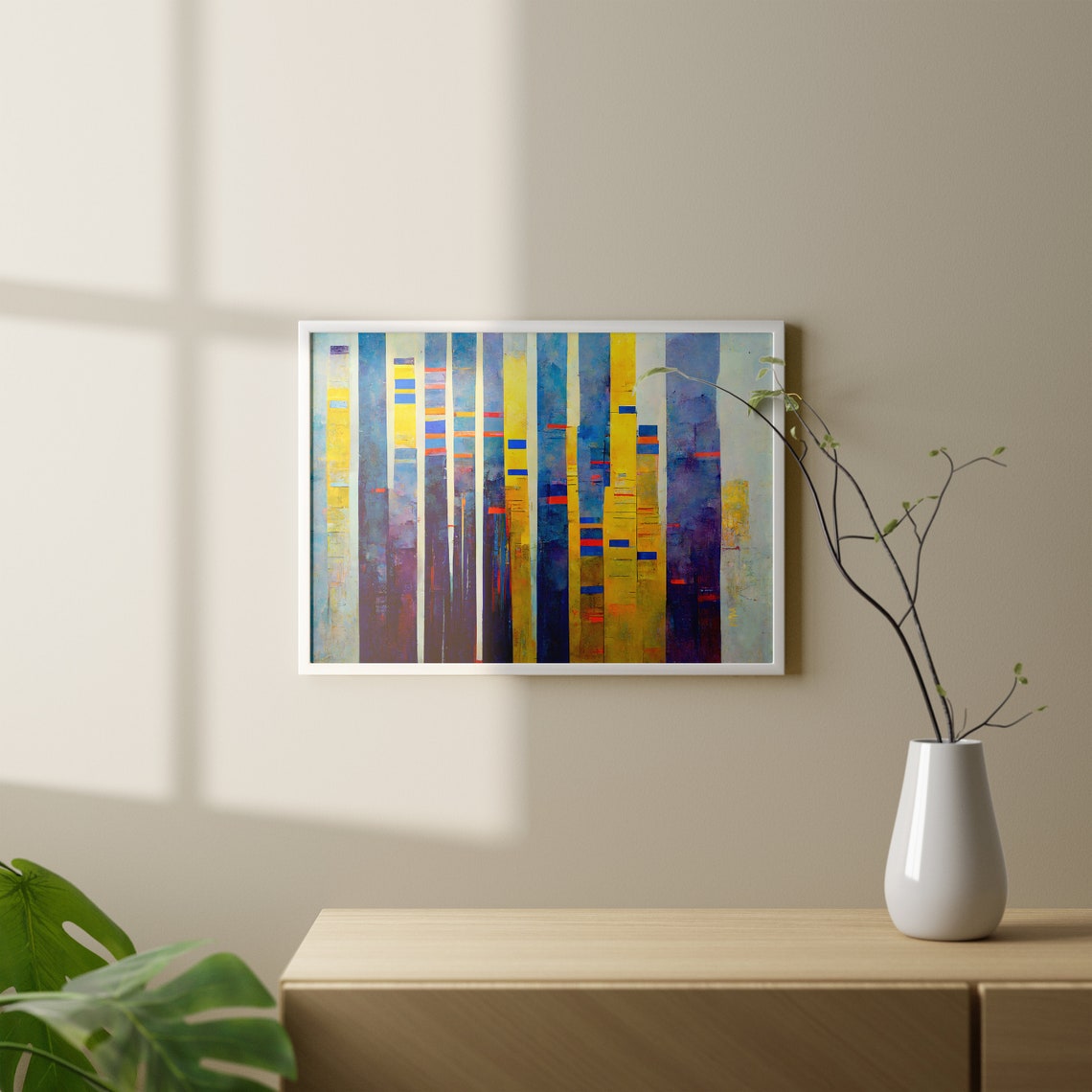 Abstract Blue and Yellow Vertical Stripe Oil Painting Poster - Image 5