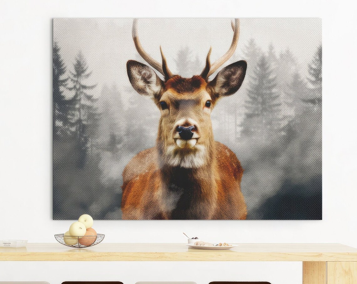 Deer In The Forest, Winter Farmhouse Art Print