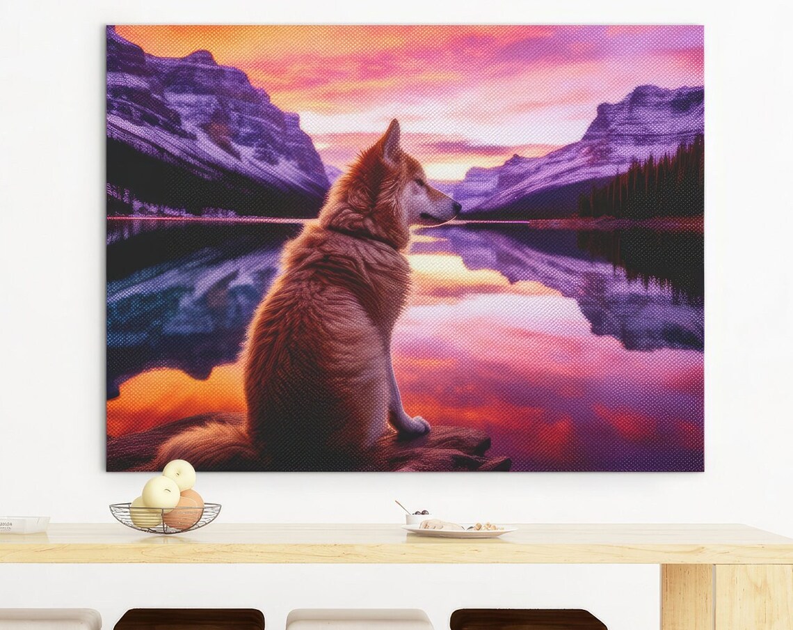 Wolf Print, Forest Mountain Sunset Nature Art Print