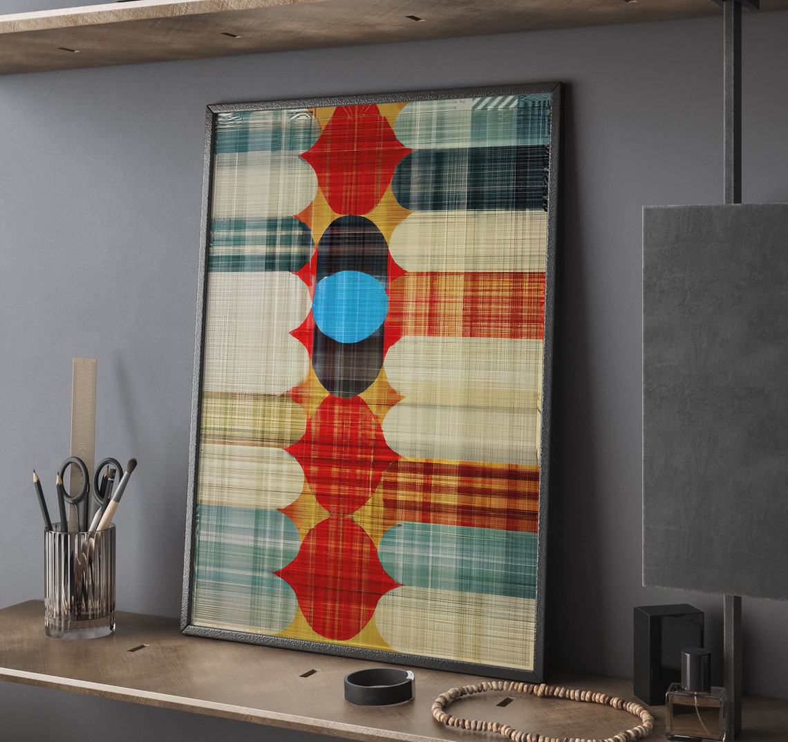 Midcentury Geometric Circles in Red and Blue Retro Abstract Poster