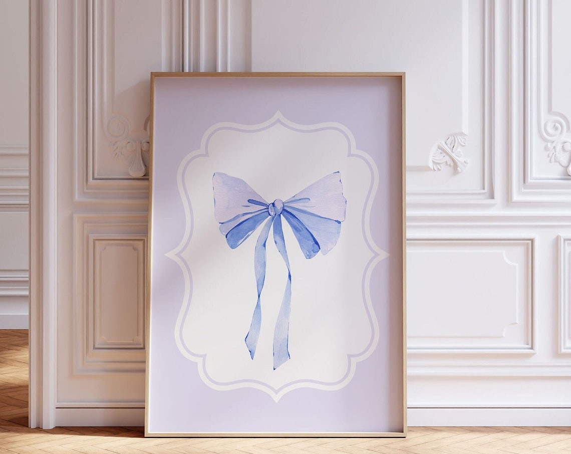 Periwinkle Blue Watercolor Bow Lavender Balletcore Nursery Art Poster