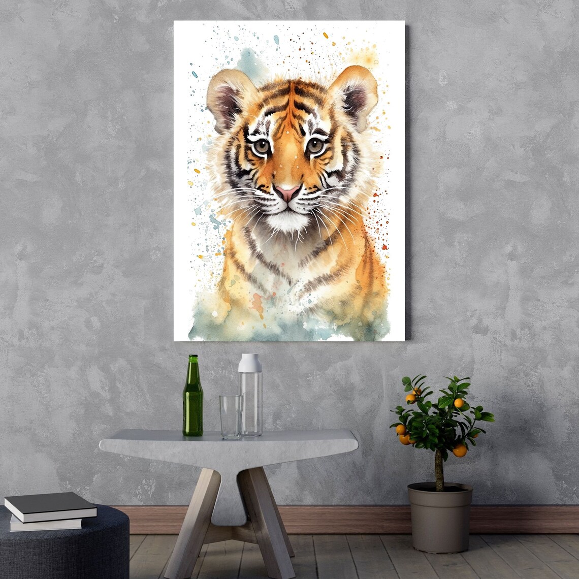 Tiger Cub Watercolor Art Print, Modern Animal Decor - Image 3