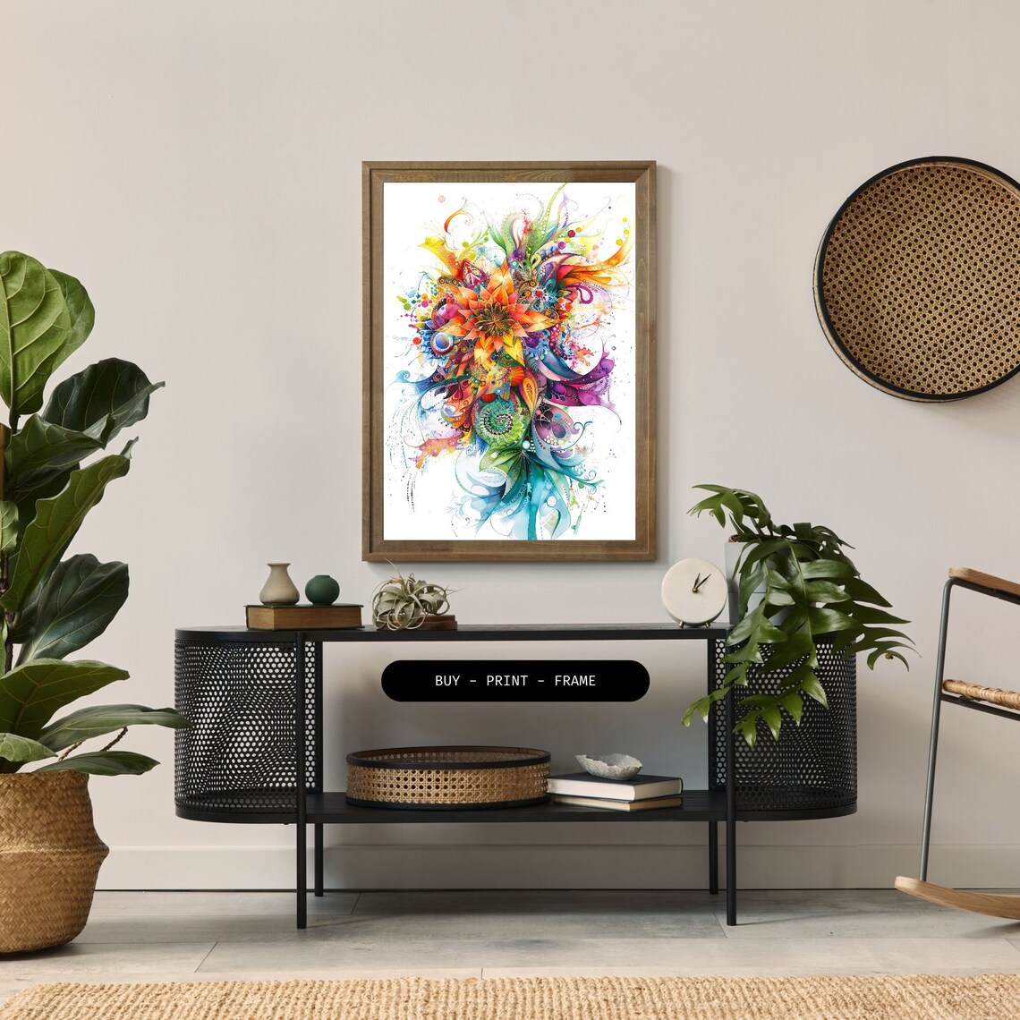 Colorful Fractal Composition, Watercolor Effect Art - Image 2