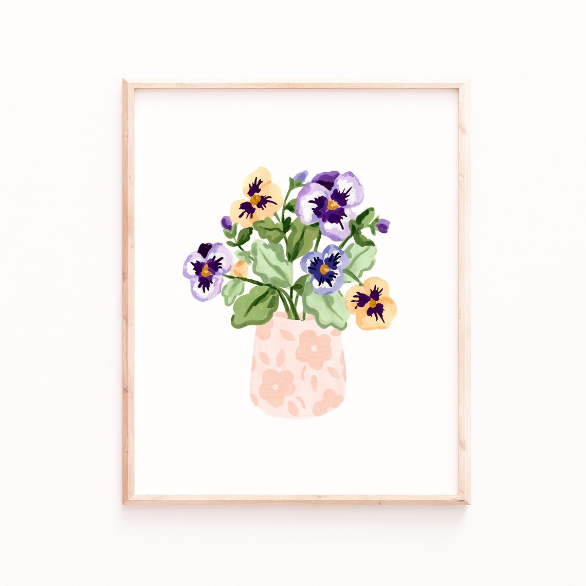 Pansies In A Vase Art Print, Watercolor Floral
