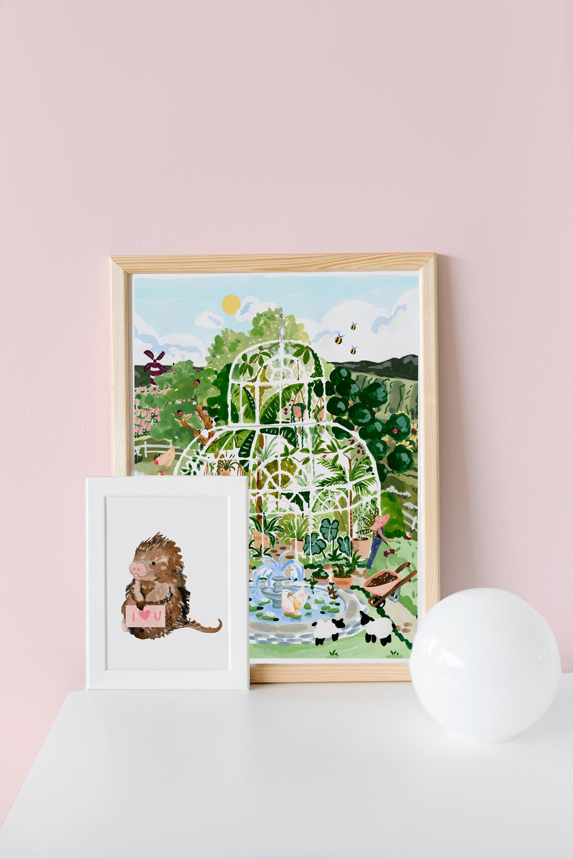 Greenhouse Garden Watercolor Art Print, Botanical Animals - Image 3